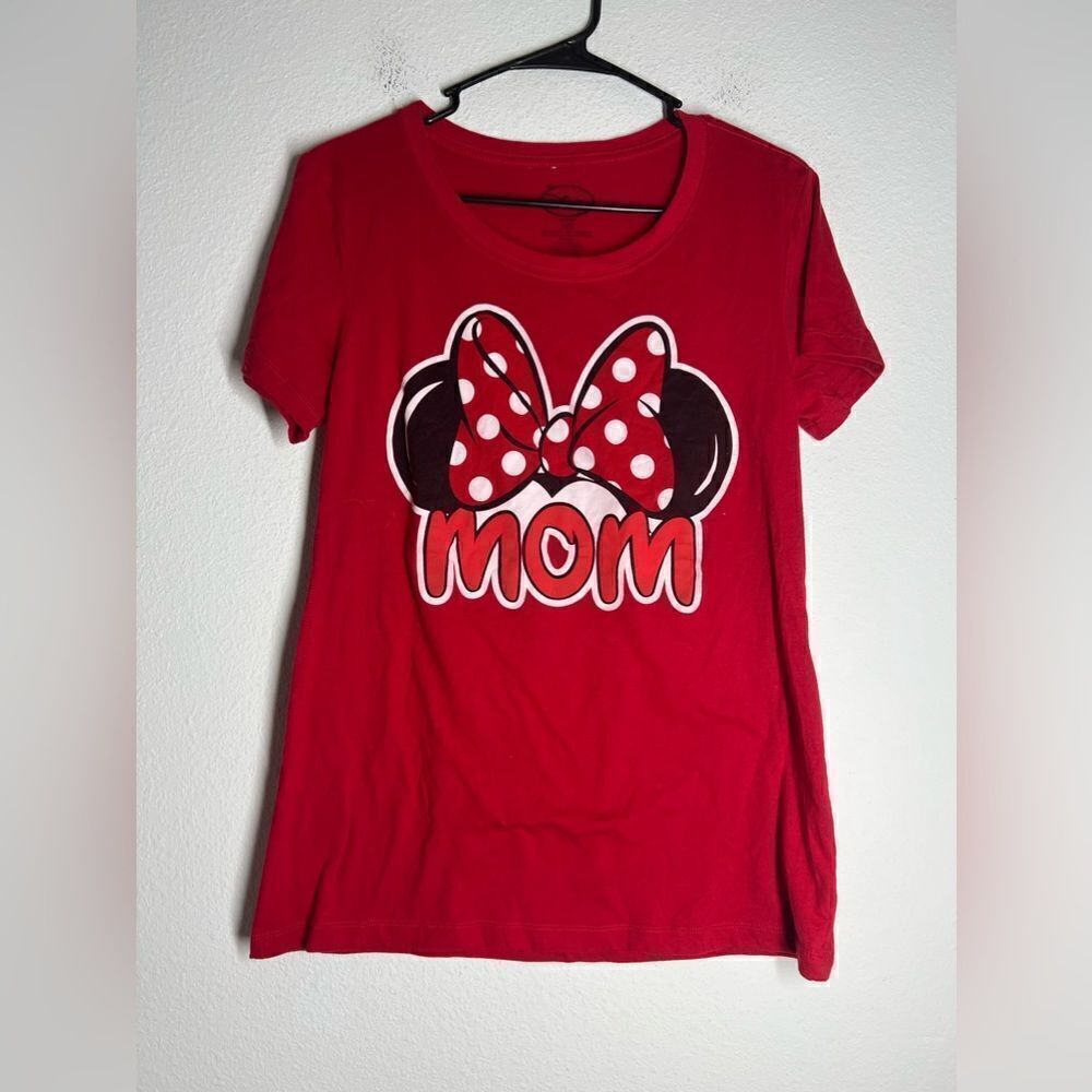 Disney T-Shirt Women's Junior Sz XL(15-17) Red Minnie Mouse Ears Mom Fitted